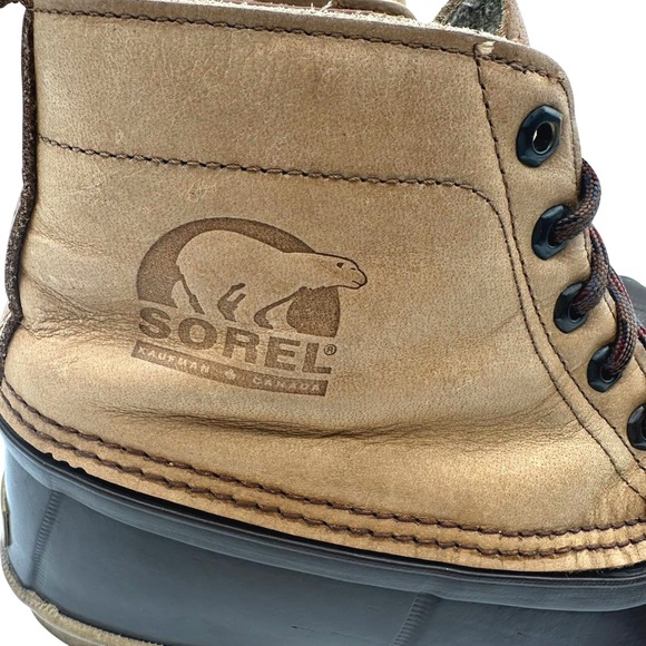 Vintage Sorel Kaufman Canada Mens Tan Brown Leather Rubber Duck Boots 11